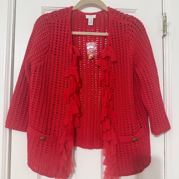 NWOT Chico's Vibrant Red Open-Front Cardigan - Picture 1 of 6